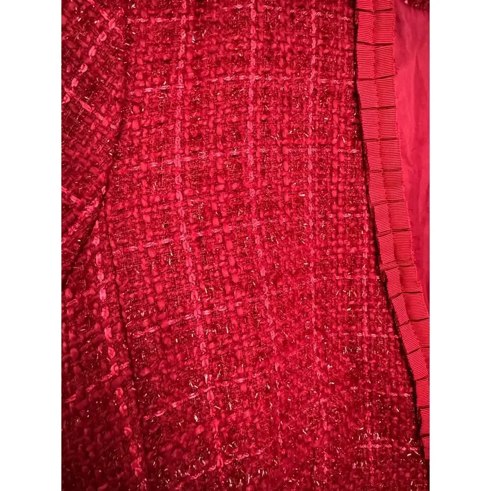 NWT WinterSilks red silk Multi Woven tweed collarless blazer coat size XL